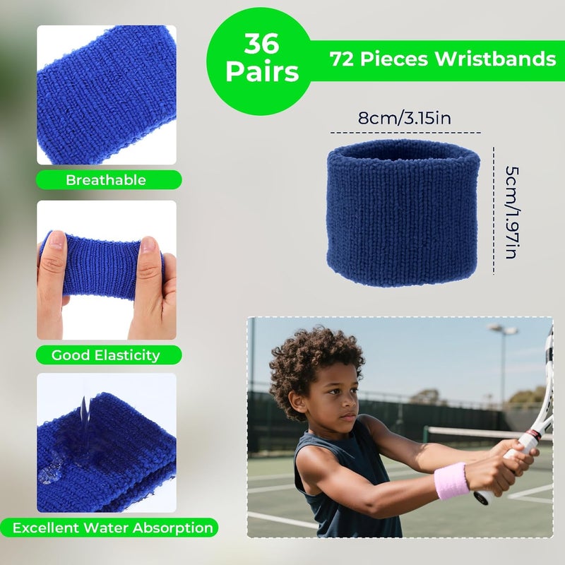 Tobeelec 72 Pcs(36 Pairs) Bulk Sports Wristbands - Sweatbands Sports Wrist Bands for Basketball Football Party Favors for Outdoor Activity - Image 2
